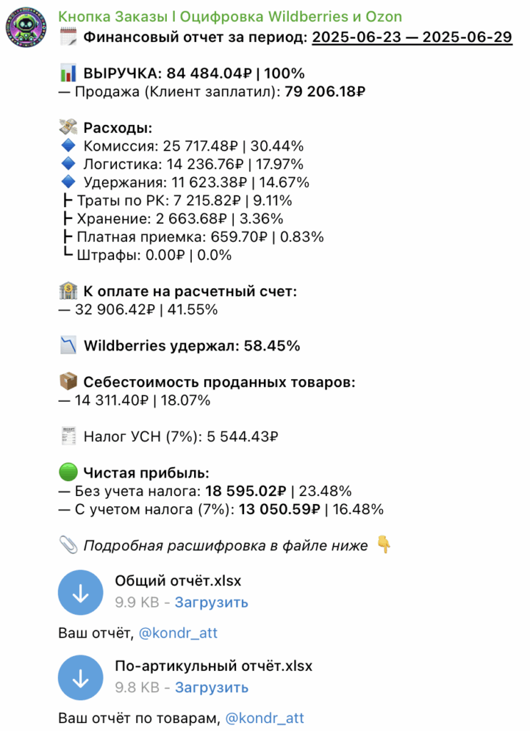 расшифровка фин отчетов вб